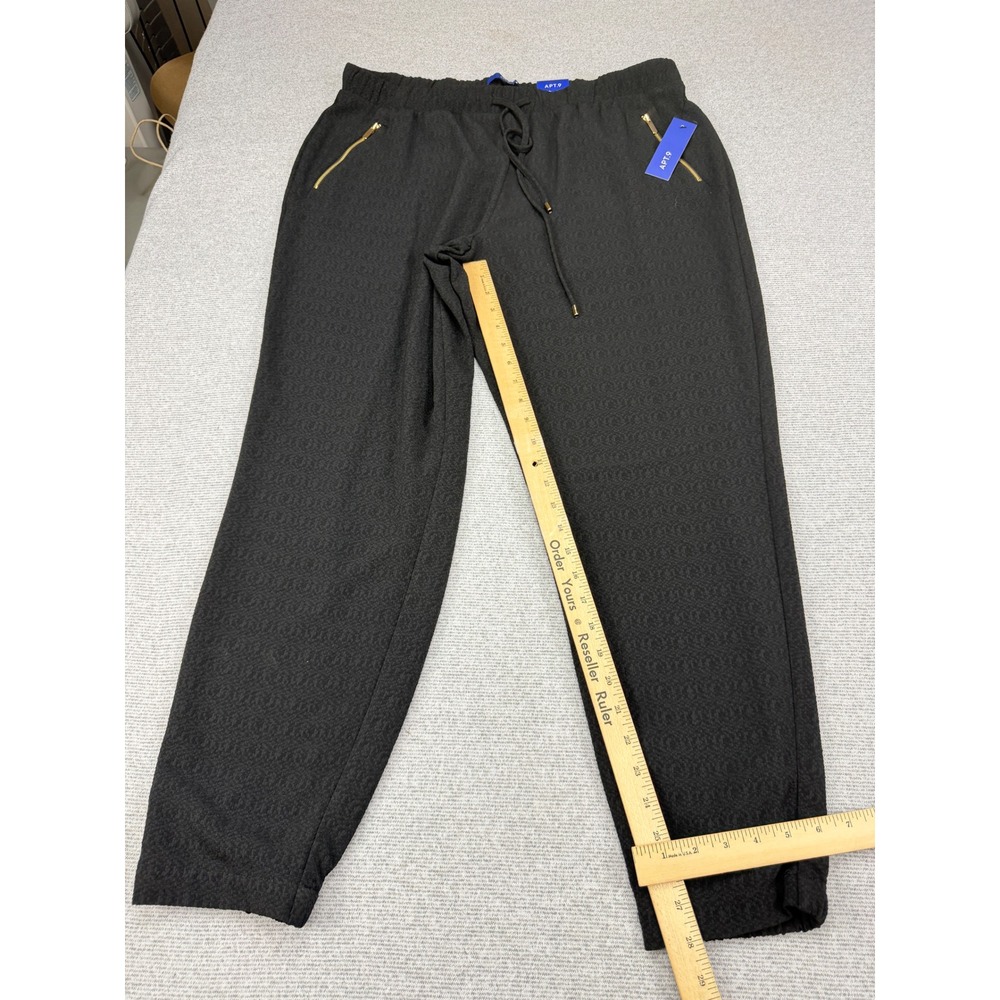Apt. 9 Womens XL Black Textured Jacquard Jogger Pants Gold Zip Pockets MSRP $48 - Picture 9 of 16